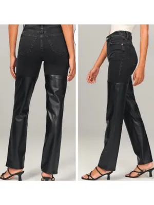 Abercrombie 90s Straight Jeans Size 27 Black Faux Leather High Rise Quiet Luxury thumbnail 2