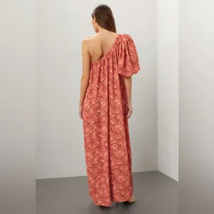 Lobo Rosa Valeria One Shoulder‎ Puff Sleeve Shell Print Maxi Dress Medium thumbnail 2