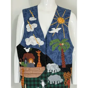 Vintage 90s Handmade Noah’s Ark Patchwork Reversible Vest Women’s Size L Boho thumbnail 2