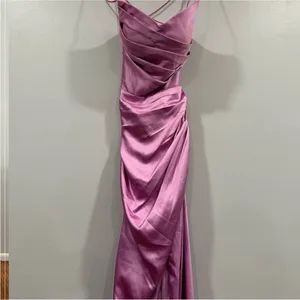 Ashley Lauren Spaghetti Strap Ruched Dress Style 11162 Lilac size 0 thumbnail 8