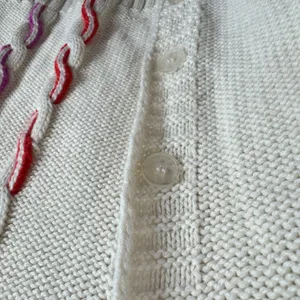 525 America Women Cream Cable Knit Cardigan Red Purple Contrast Stitch Small thumbnail 3