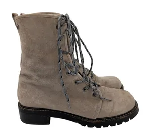 Stuart Weitzman Taupe Suede Lace Up Combat Boots WW26383 Womens 8.5M‎ Spain thumbnail 1