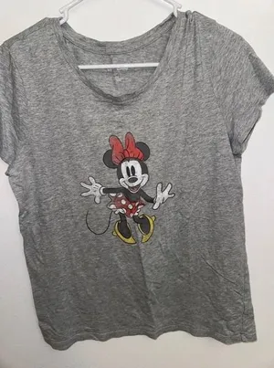 Disney x GAP Minnie Mouse Graphic T-Shirt Gray Heathered Scoop Neck Large (E) thumbnail 1