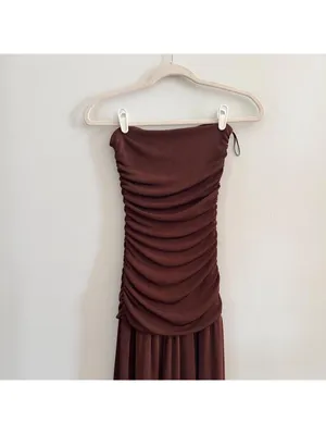 Line + Dot Bri Brown Strapless Draped Maxi Dress thumbnail 4