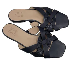 Naturalizer Womens Ashford Slide Sandal Size 10 Black Leather Square Toe Strappy thumbnail 1