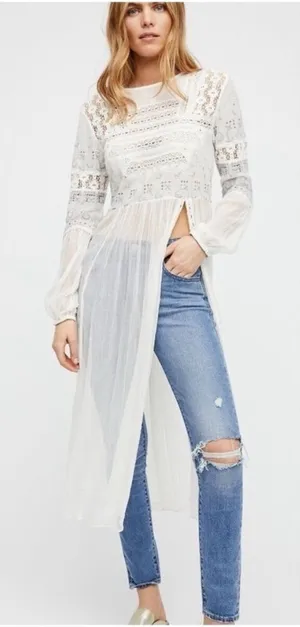 FREE PEOPLE Sweet Sunny Days Tunic White Lace Sheer Size XS thumbnail 1