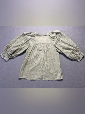Anthropologie Womens Medium Green Textured Cotton Lace Boho Peasant Blouse Top thumbnail 8