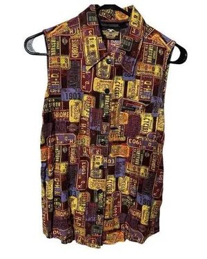Harley Davidson Sleeveless Shirt License Plate Graphic Womens Medium Vintage thumbnail 1