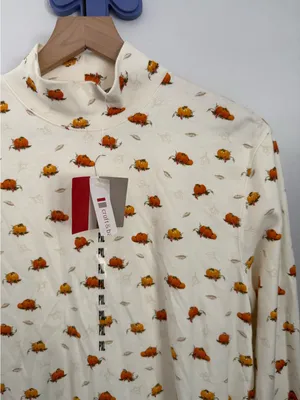 Croft Barrow Petite XL NEW Pumpkin Patch Long Sleeve Mock Neck Tee Cream Fall thumbnail 3