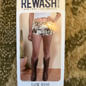 Rewash Women's Low Rise Jean Shorts - Brown and White Cow 🐮 Print thumbnail 3
