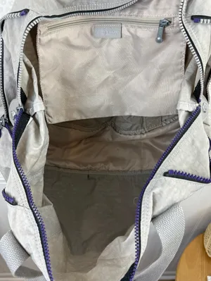 Kipling Gray and Purple Large Nylon Tote Bag thumbnail 7