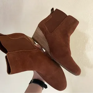 Land’s End brown suede wedge heeled bootie 9 thumbnail 4