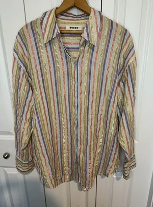 Boden Multicolored Shimmer Long Sleeve Button Up Top size 10 thumbnail 1