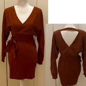 Rust color long sleeve short dress size small NWOT #71 thumbnail 2