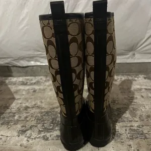 Coach Brown Rubber Logo Rain Boots Size 6 US thumbnail 4