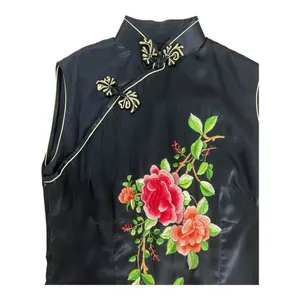 Oriental 100% Pure Silk Qipao Dress Size 32 (Small) Black Embroidered Cheongsam thumbnail 4