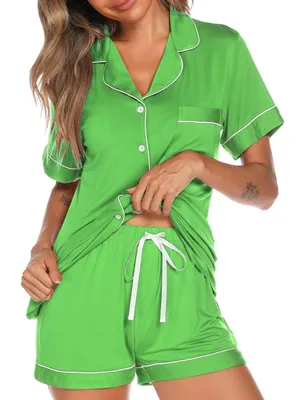 Aamikast Button Up Pajama Set for Women Shorts Short Sleeve Knit Sleepwear thumbnail 3