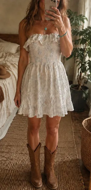 Free People RARE Gardenia Cream & Silver Ruffle Mini Dress thumbnail 1