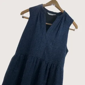 Amanda Uprichard Navy Blue Metallic Tweed Tiered Mini Dress‎ XS Split V-Neck thumbnail 4