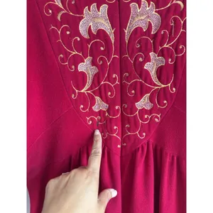 Vtg Vanity Fair Velour Maxi Robe Gown Red Gold Embroidered Zip Housecoat Large thumbnail 8