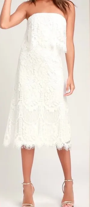 Lulus white Lace Strapless Midi Dress Women's size M thumbnail 1
