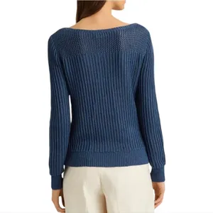 Lauren Ralph Lauren NWOT Mixed Knit Boatneck Sweater 100% Linen Steel Blue Sz XS thumbnail 7