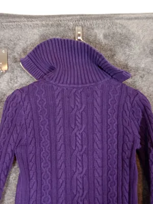 Ralph Lauren Purple Zip-Front Cable Knit Sweater Cotton High Neck Womens S thumbnail 5