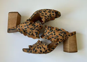 Free People Rosie Ruffle Block Heels in Leopard Print thumbnail 4