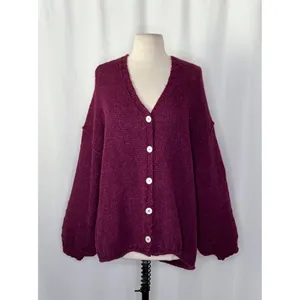 NWT!! FREE PEOPLE Marina SoftSpun Cardi Cardigan Sweater Purple Wine Alpaca S thumbnail 2