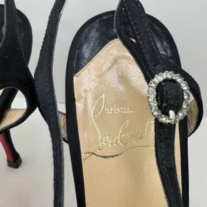 Y2K Christian Louboutin Ernesta Black Satin T-Strap Peep Toe Heels EU 37 thumbnail 7