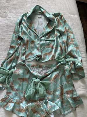 Teal and Cheetah Pajamas Set Green Size XS thumbnail 1