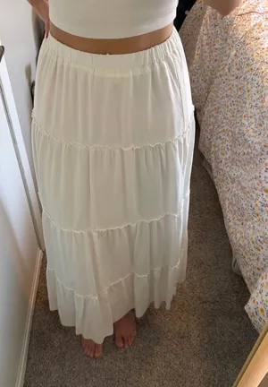 Brandy Melville White Tiered Maxi Skirt thumbnail 1