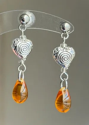 Handmade retro vintage fairy boho funky hippie style quality spiral heart dangle earrings🌀🤎🌱 thumbnail 1