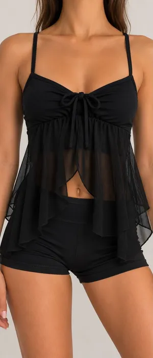 Tiger Friday Black Mesh Peplum Dance Top Adult Small Ballet Y2K thumbnail 1