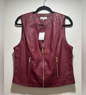 Calvin Klein faux leather vest in burgundy, women’s size medium. thumbnail 1
