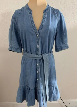 3178 | Veronica Beard Jean Kanika Ruffle Denim Mini Dress Belted Blue Women M thumbnail 1
