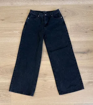 White Fox Jeans Wide Leg Mid Rise About A Girl Size S Black Pink thumbnail 1