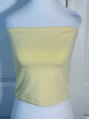 GAP Petite Tube Top S Butter Yellow Strapless Cotton Y2K Bandeau Cropped Stretch thumbnail 2