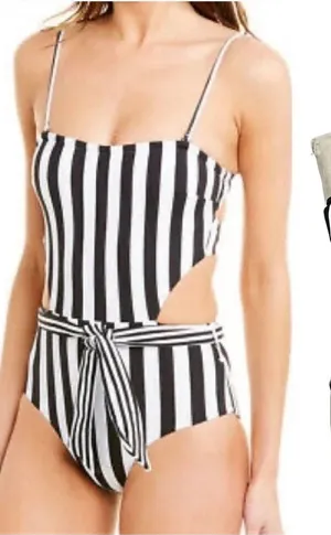 Onia Rumi Black & White Striped Cutout One Piece Swimsuit Belted Size‎ thumbnail 1
