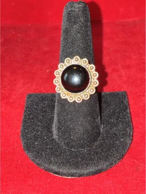 Vintage style Silver Tone Black Onyx Style Beaded Halo Cocktail Statement Ring thumbnail 7