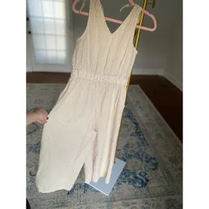 Level Eight Cotton Seersucker Romper Jumpsuit Striped Coastal Minimal Neutral‎ M thumbnail 3