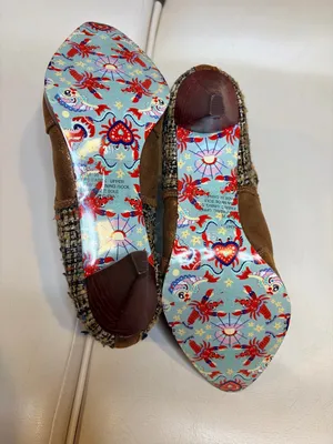Irregular Choice Brown Suede Tassel Ankle Booties with Tweed Panels thumbnail 10