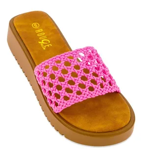 - NEW - Open Toe Woven Band Platform Sandals - Neon Pink, SIZE 10 thumbnail 1