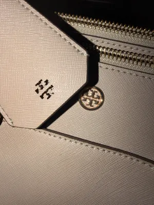 Tory Burch Taupe Gray Structured Tote Bag | Gold Hardware| Large Purse thumbnail 4