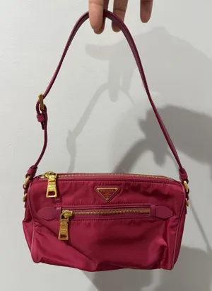 PRADA Shoulder Bag Nylon Pink Gold Hardware Authentic 9.5x5" 9" Handle‎ Drop L thumbnail 1