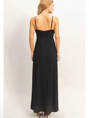 NEW HYFVE Black Linen Blend Lace Panel Maxi Dress – Large thumbnail 3