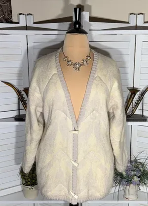 Vintage 90s mohair sweater cream toggle buttons thick warm made in Germany sz XL thumbnail 1