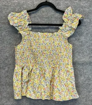 NWT UMGEE‎ Top Women's Large Multicolor Floral Boho Smocked Ruffles Bow Tie Back thumbnail 1
