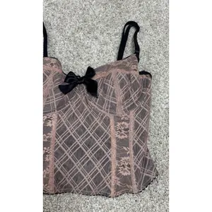 Y2K dELiA*s Dolls Kill Plaid Mesh Lace Bustier Corset Top Schoolgirl Goth Bow M thumbnail 5
