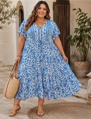 R Vivimos Tiered Peasant Dress Sz XL 16/18 Boho Cottagecore Paisley Euro Summer thumbnail 1